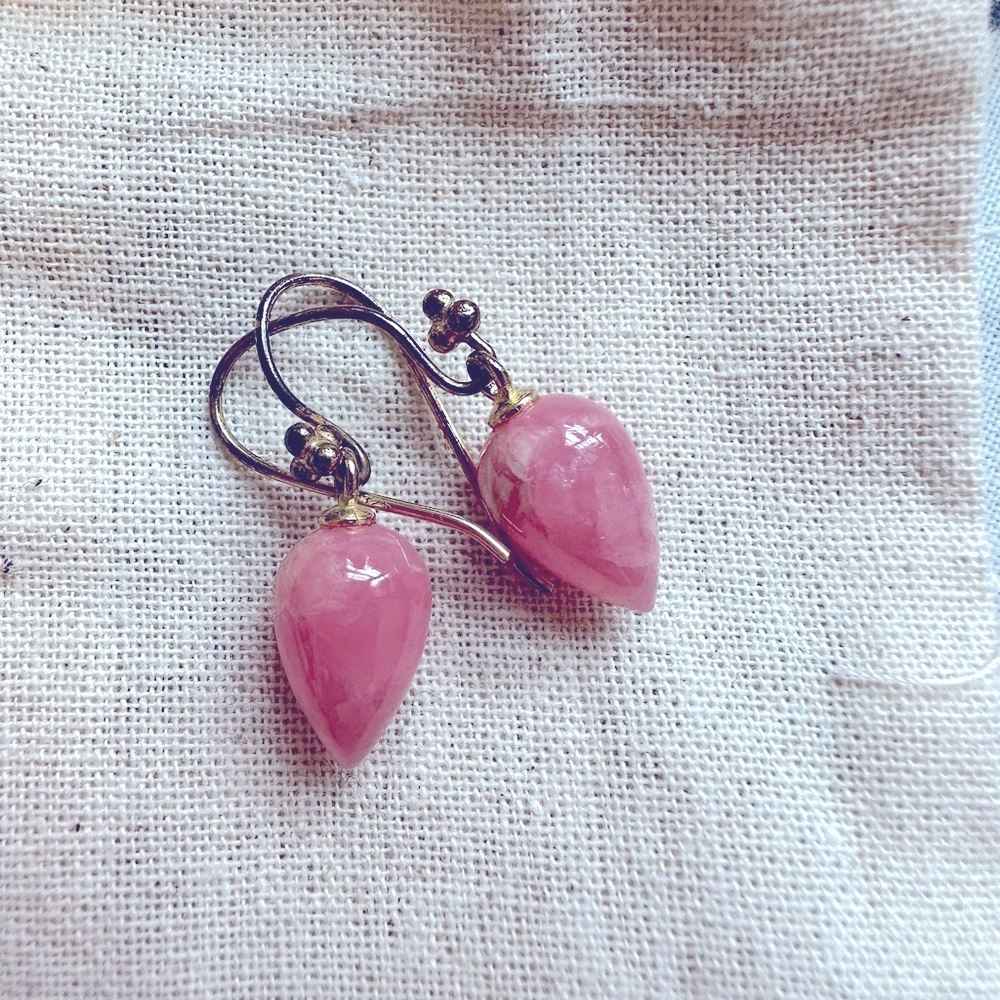 Dangly Pink Chrysoprase Bead Earrings